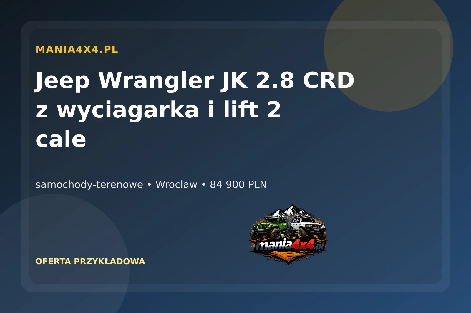 Jeep Wrangler JK 2.8 CRD z wyciagarka i lift 2 cale
